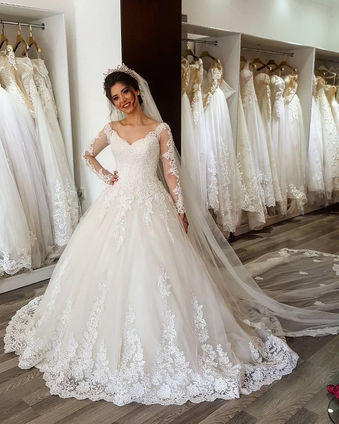 Arabic Long  Sleeves  Wedding Dress  2019 New Design Bridal  