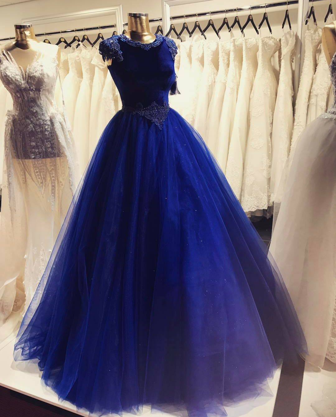 royal blue velvet evening gown