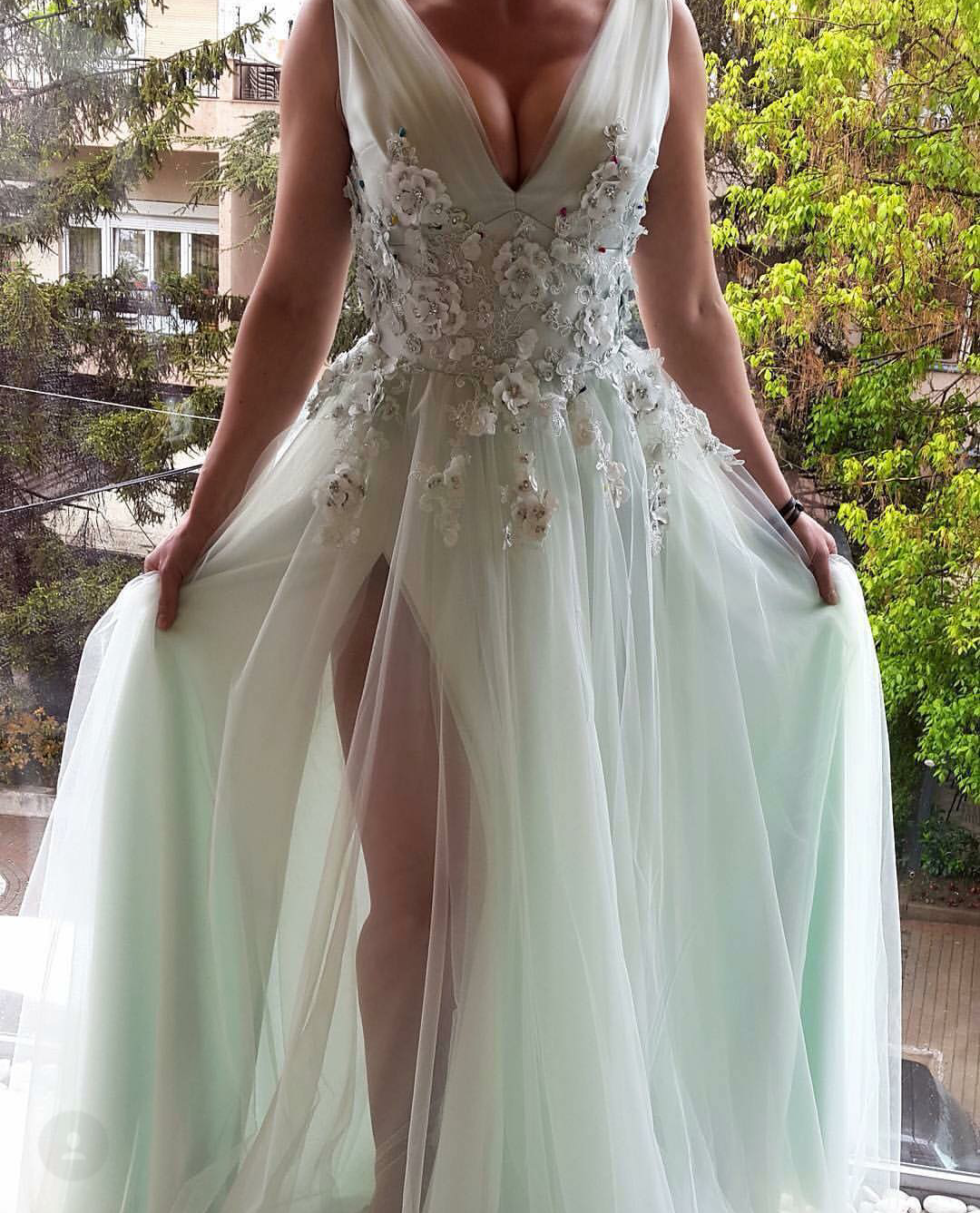 Mint Green And White Wedding Dress