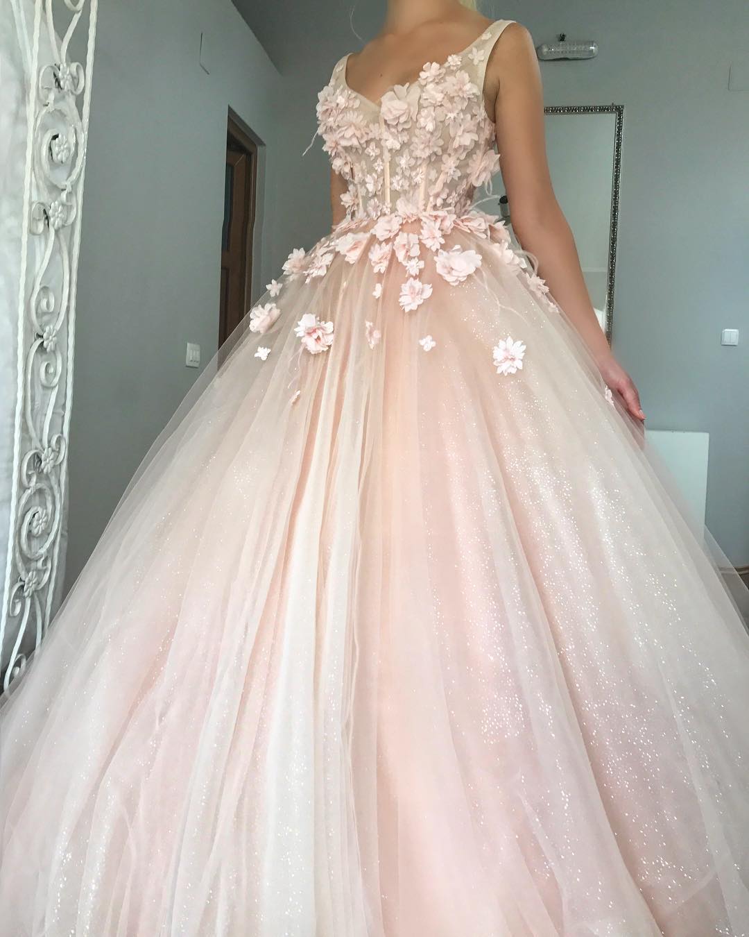 Floral Tulle Prom Dress Factory Sale ...