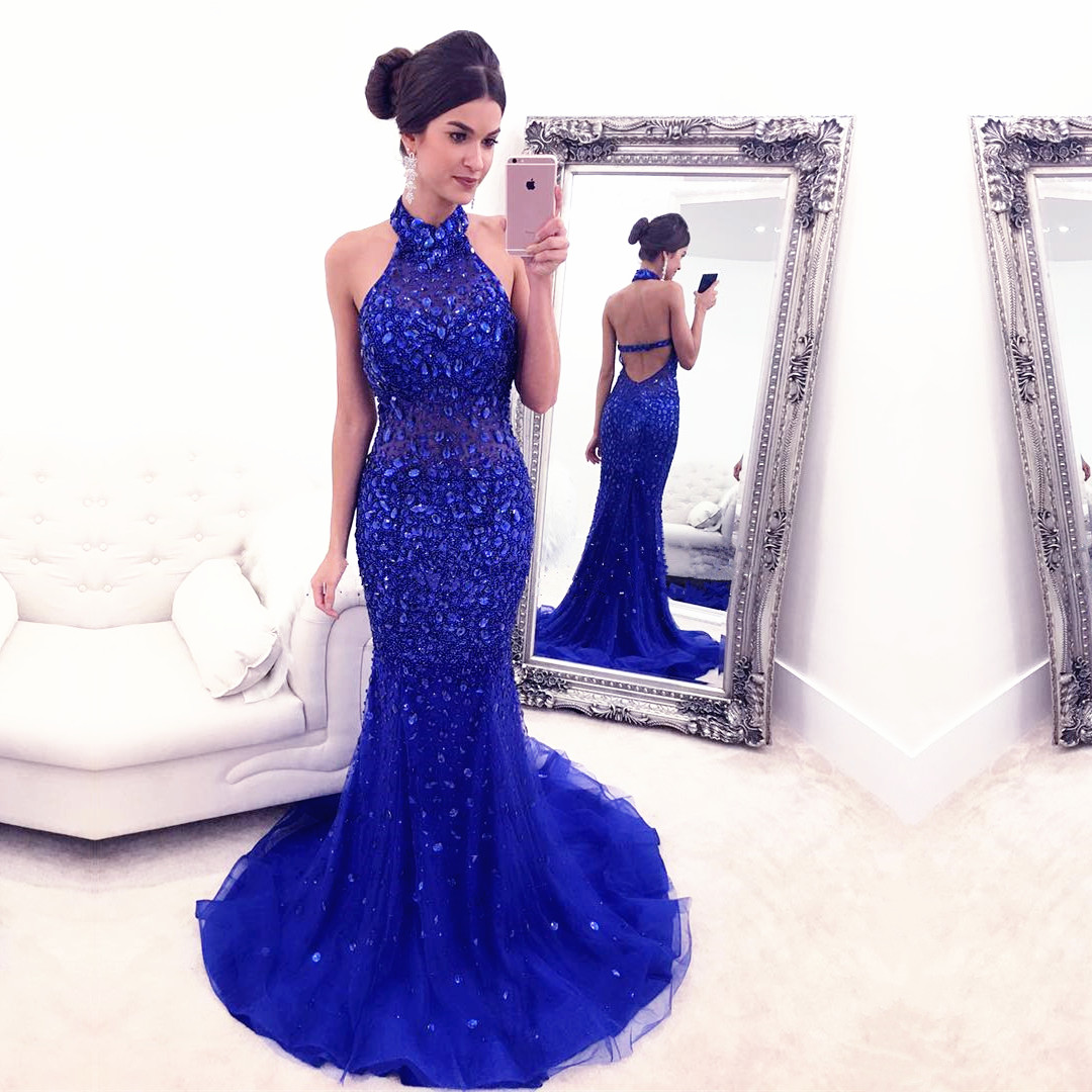 royal blue embellished dress