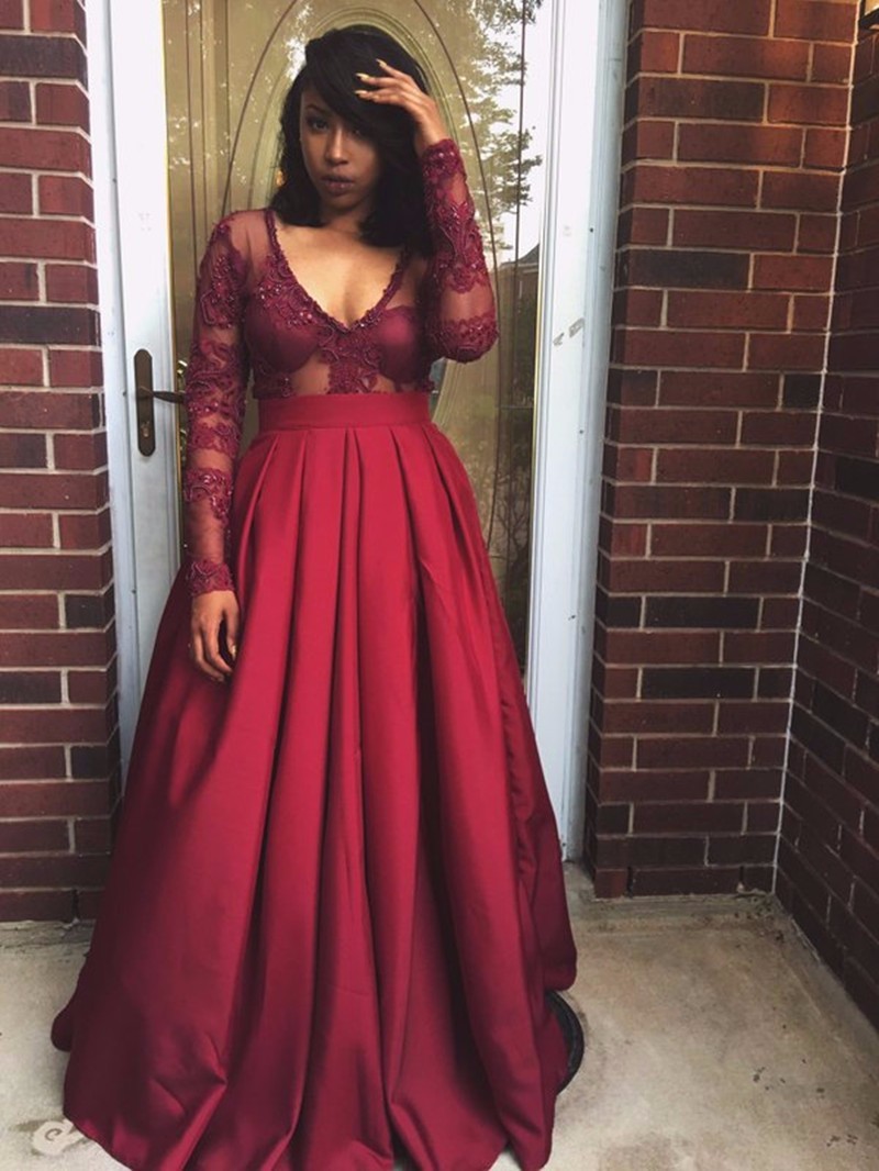 burgundy satin evening dress