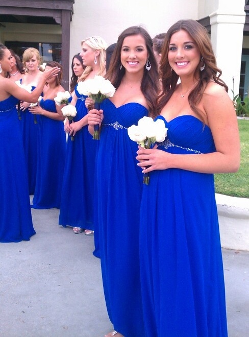 Dark Royal Blue Chiffon Sweetheart Long Bridesmaid Dress With Belt Dark Royal Blue Chiffon Sweetheart Long Bridesmaid Dress With Belt