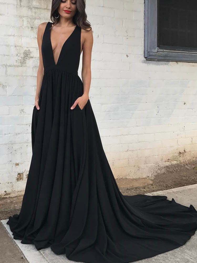 deep v long dress