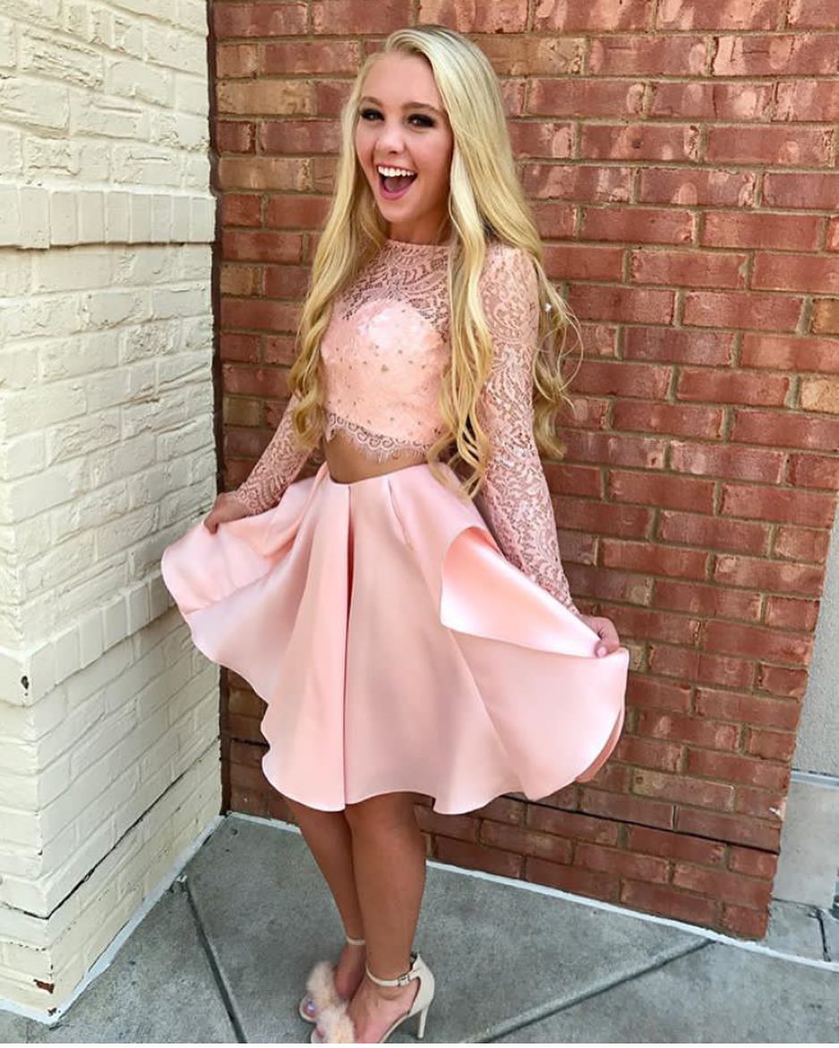 long sleeve two piece homecoming dresses