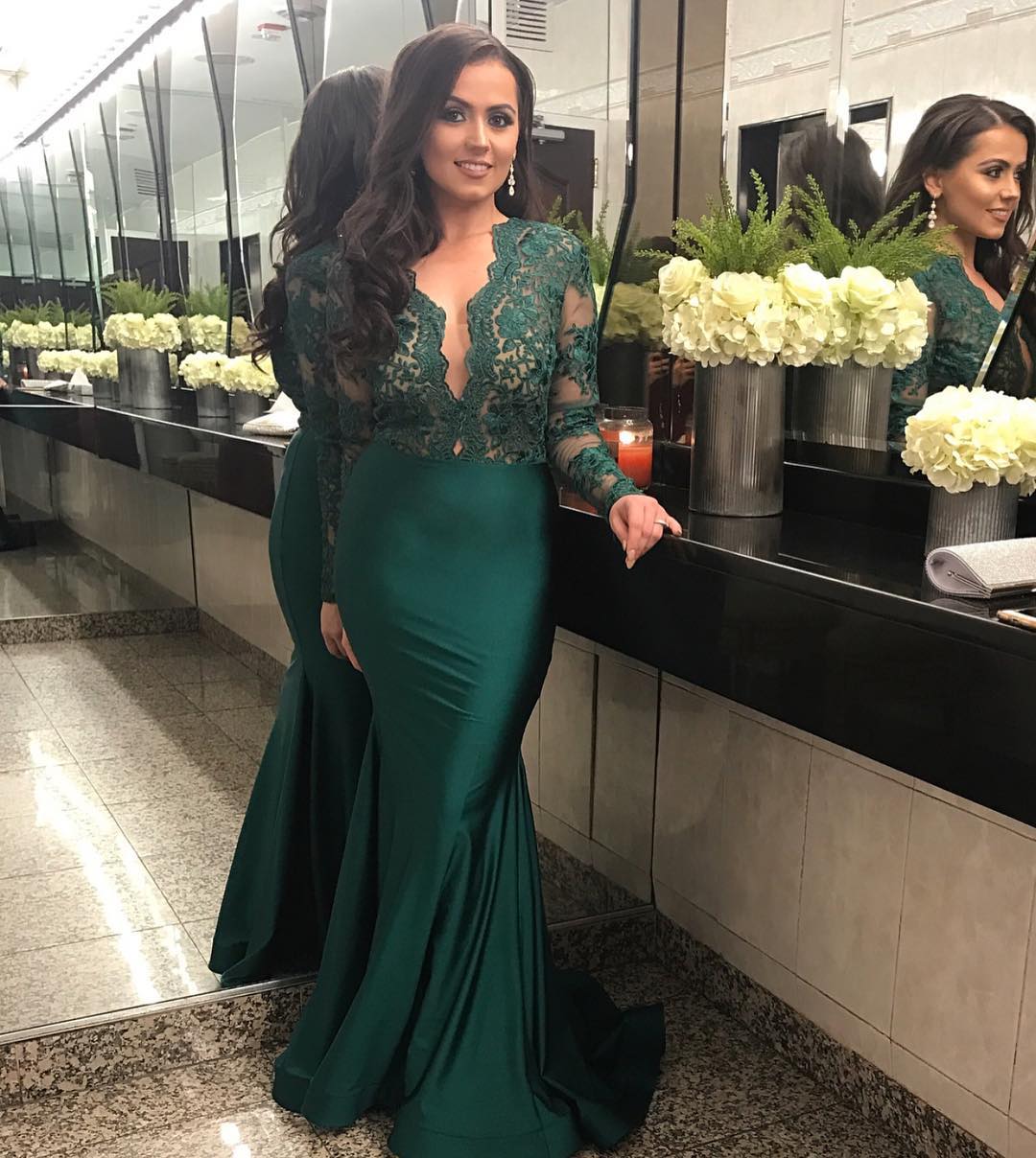 green long satin dress