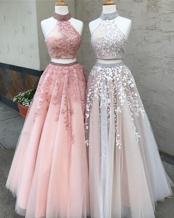 two piece ball gown prom dress